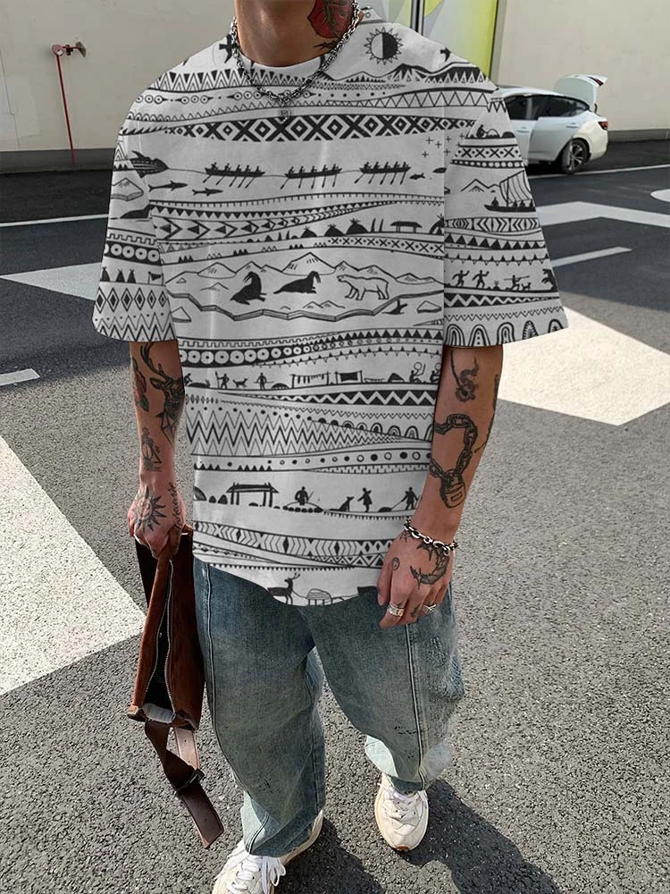 (image for) ChArmkpR Mens T-shirts Allover Ethnic Tribal Print Crew Neck Short Sleeve T Shirts