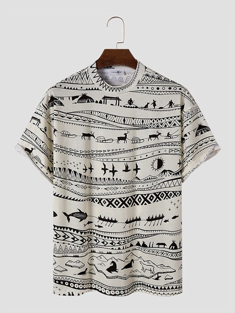 (image for) ChArmkpR Mens T-shirts Allover Ethnic Tribal Print Crew Neck Short Sleeve T Shirts
