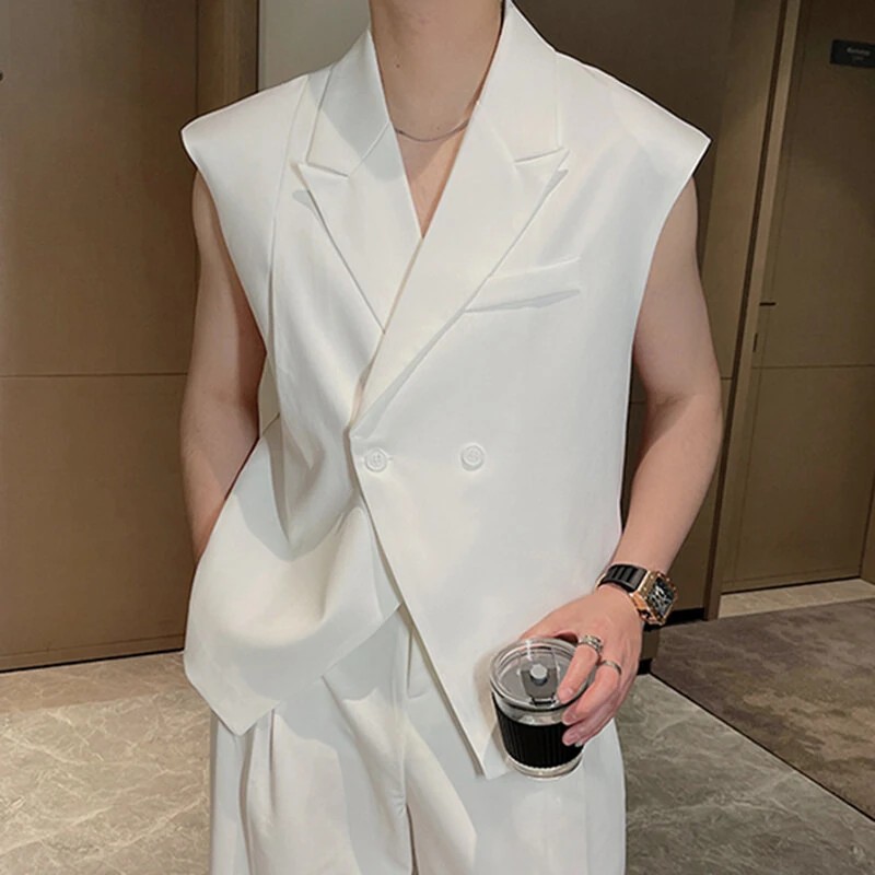 (image for) INCERUN Men Waistcoats Solid Color Sleeveless Vest Coat Fashion Design Button Mens Suits Party Casual Male Clothing Top