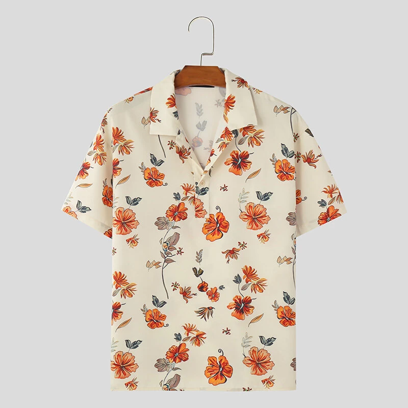 (image for) INCERUN Mens Fashion Hawaiian Beach Style Floral Print Short Sleeve Shirt