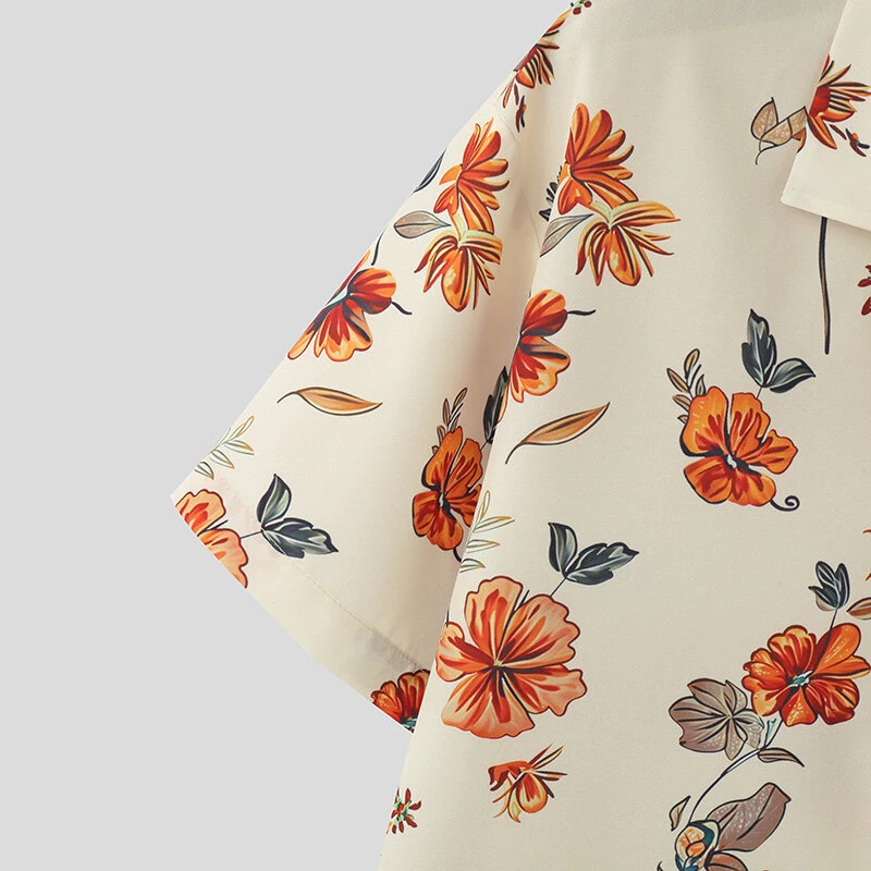 (image for) INCERUN Mens Fashion Hawaiian Beach Style Floral Print Short Sleeve Shirt