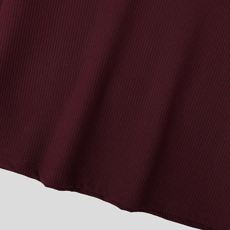 (image for) INCERUN Mens Striped Long Sleeve T-Shirt Knitted Solid Color Fashion Big V-neck Tshirt for Male S-5XL