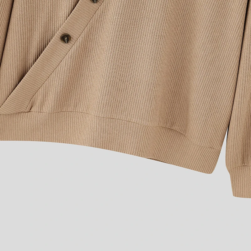 (image for) INCERUN Mens Textured Asymmetrical V-Neck Long-Sleeve Sweater Comfortable Solid Color Casual Fall Winter Top S-5XL