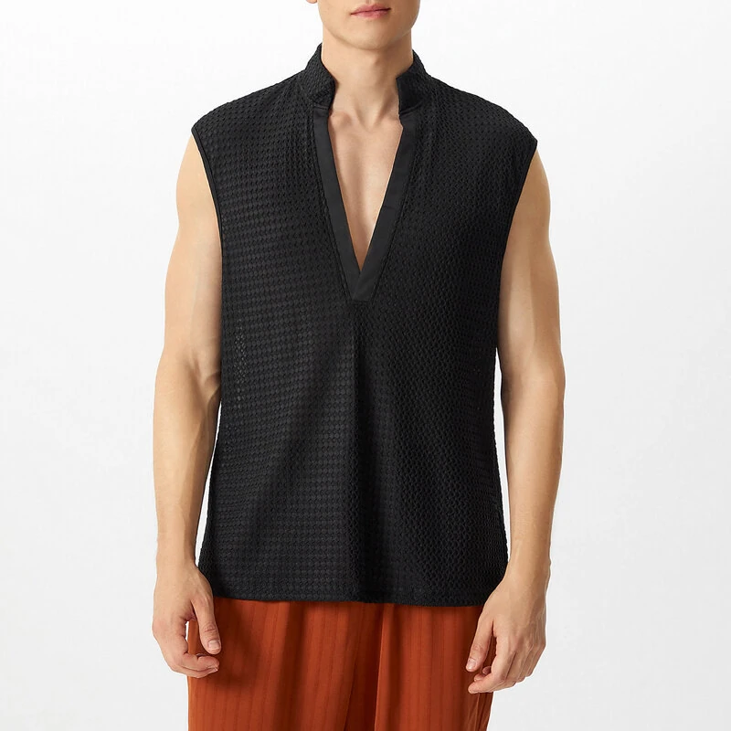 (image for) INCERUN Mens Textured V-Neck Sleeveless Tank Micro Sheer Comfortable Breathable Vest