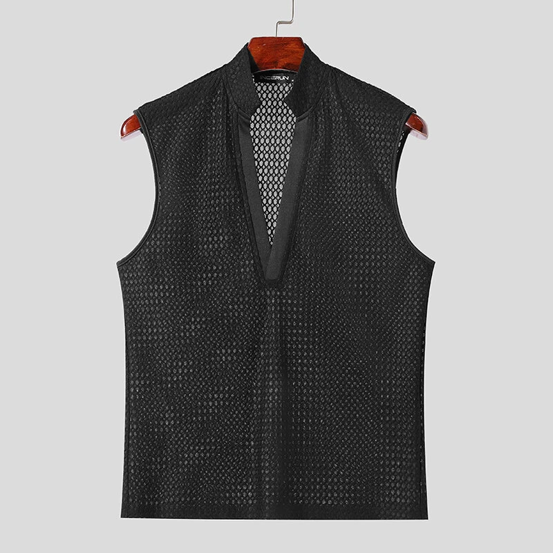 (image for) INCERUN Mens Textured V-Neck Sleeveless Tank Micro Sheer Comfortable Breathable Vest